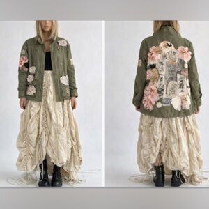 “Rabbits 🐇 and 👑 “ Floral Embellished Green Jacket